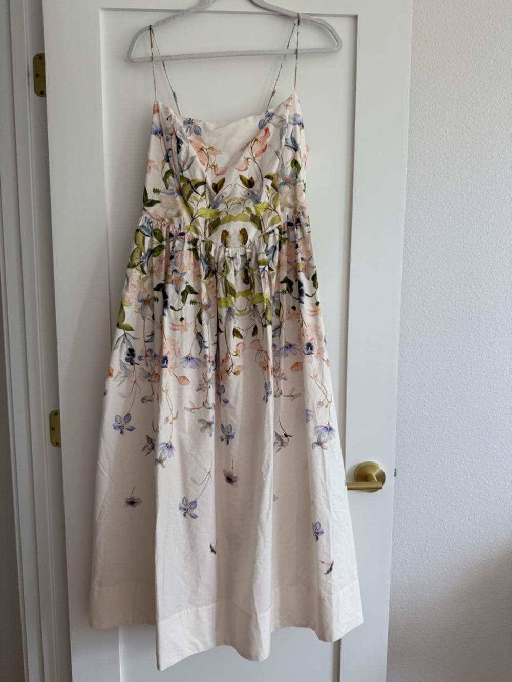 H&M poplin Floral spaghetti-Strap Dress in Cream with Pastel Print